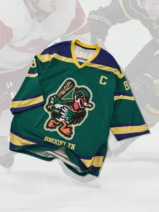 Unisex Brooklyn Hockey Jersey, Vintage Colorblock Collar, High Street Loose Fit, Men's and Women's Sports Shirt