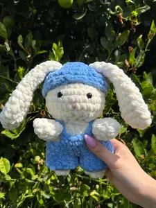 Handmade Crochet Blue Bunny Plushie - Soft-Material Toy, Cute Design, Ideal for Home Decor or Gifting
