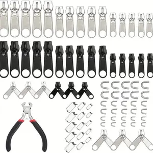 Zipper Repair Kit, 85/197pcs/set Zipper Slider & Zipper Plug & Other Accessories, Zipper Repair Tool for Clothes, Bag, Jacket, Coat, Backpack, Jeans, Pants, Polyester Zipper