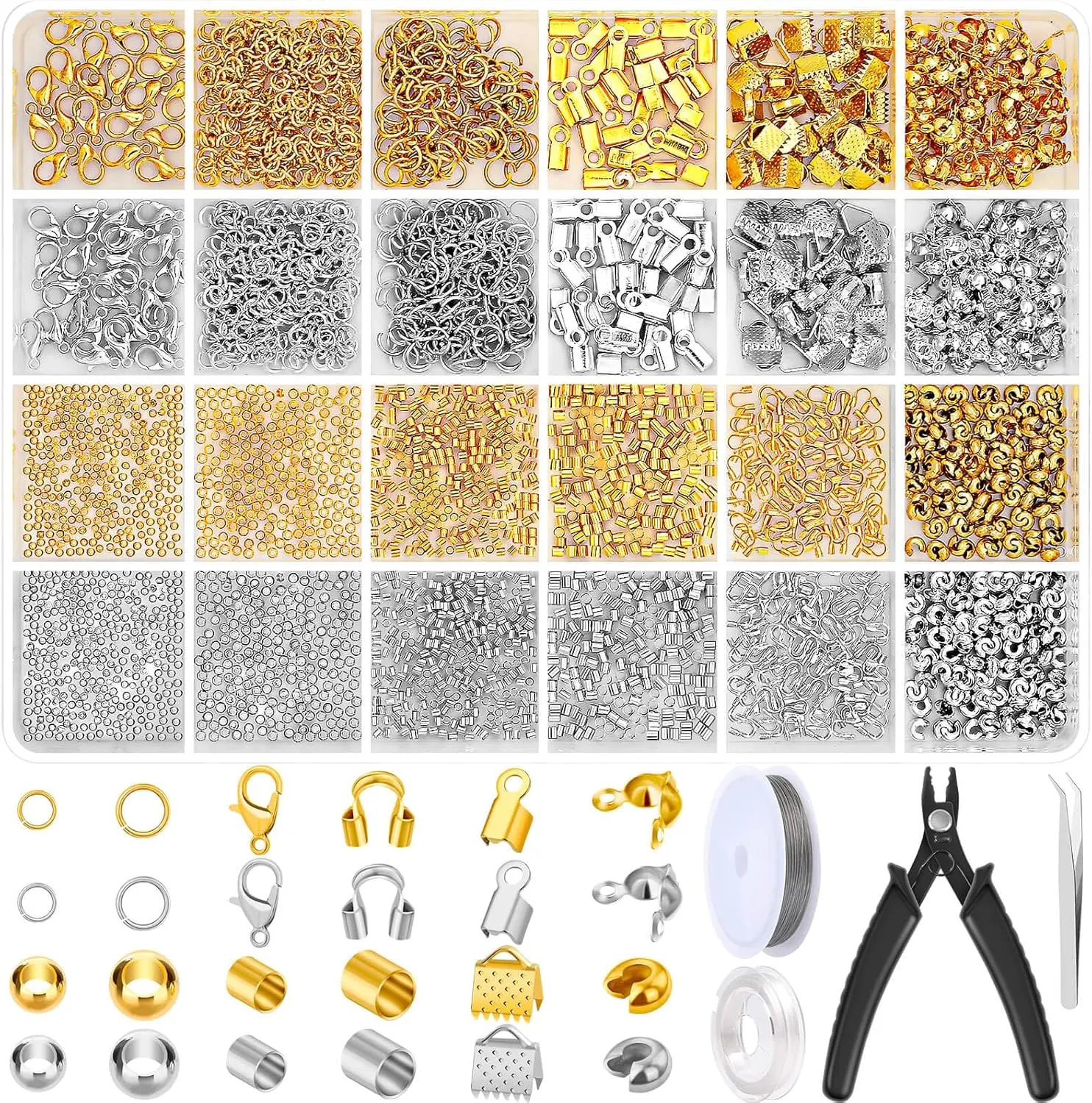 2384Pcs Crimp Beads Supplies for Jewelry Making, Including Crimp Bead Covers, Crimp Tubes, Bracelet Clasps and Closures, Crimp Ends, Jump Rings, Crimping Pliers and Beading Wire for Bracelets Making - Home Improvement.