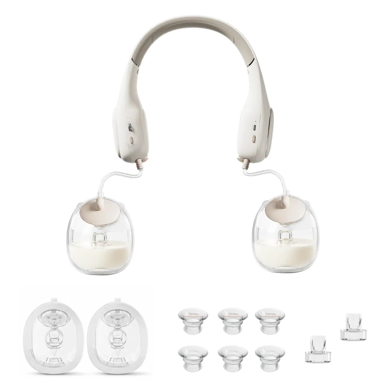 NCVI Neckband Hands-Free Wearable Breast Pump, Portable Automatic Electric Pump for Home, Office & Travel, Slim Collection Cups Equipped with 19/21/24mm Silicone Flange Inserts