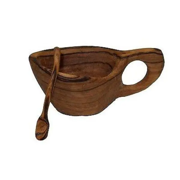Kahero KWF006 Handmade & Fair Trade Reclaimed Olive Wood Salt Pot & Spoon