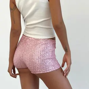 Women Summer Vintage Sexy Sparkly Glitter Shorts Low Waist Sequin Skinny Booty Shorts Pants Chic Bottoms Nightclub Party
