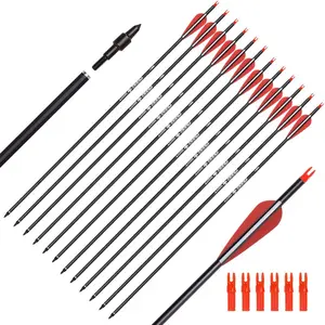 Elong 6/12PCS 26/28/30" Arrows for Compound Bows,Carbon Hunting Arrows for Archery Spine 500 with 100 Grain Screw Tips