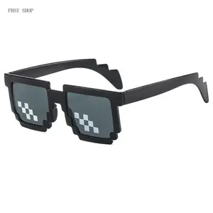 FHSY SHOP Pixel Mosaic Sunglasses Novelty 8-Bit Thug Life Style UV400 Protection Black Frame Fun Party Glasses for Men Women Costume Cosplay Festival Gag Gifts Funny Photo Props LED Light Blocking Stickers