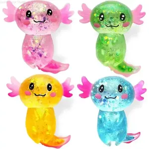 4PCS Cute Axolotl Squishy Toys Set – Slow Rising Kawaii Glitter Mochi Squishies for Kids & Adults, Soft Sensory Stress Relief Fidget Toys, Anxiety Relief Desk Toys, Party Favor & Easter Basket Gifts