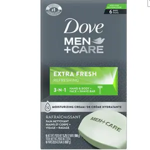 Dove Men+Care 3-in-1 Bar Cleanser, 12-Pack 3.75 oz Extra Fresh for Body, Face & Shaving, Daily Care Option More Moisturizing Than Bar Soap to Clean & Hydrate Skin (Men's Beauty & Personal Care)