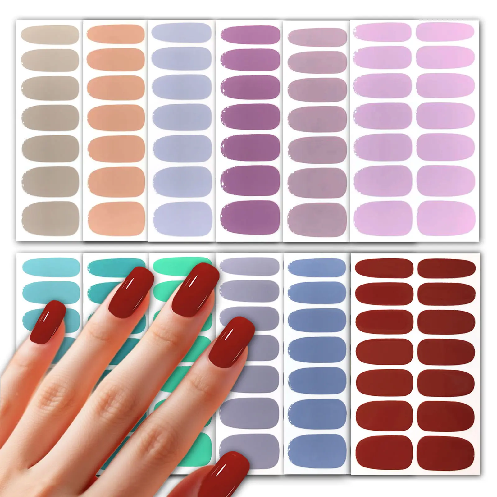 12 Sheets & 2 Nail Files Pure Color, No Lamp Needed Home Nail Art Stickers, Full Coverage, Self-Adhesive, Suitable for Women Girls DIY Manicure Nail Kit, Nail Art Set, DIY Nails Art, Nail Design