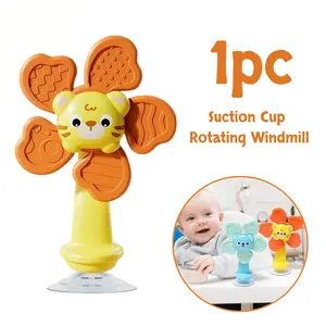 1pc suction cup rotating windmill, with teething ring, promotes motor skills, sensory development teaching aid