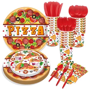 Pizza Dinner Plates Colorful Food Party Plates and Napkins Party Supplies Birthday Disposable Tableware Sets Party Tableware