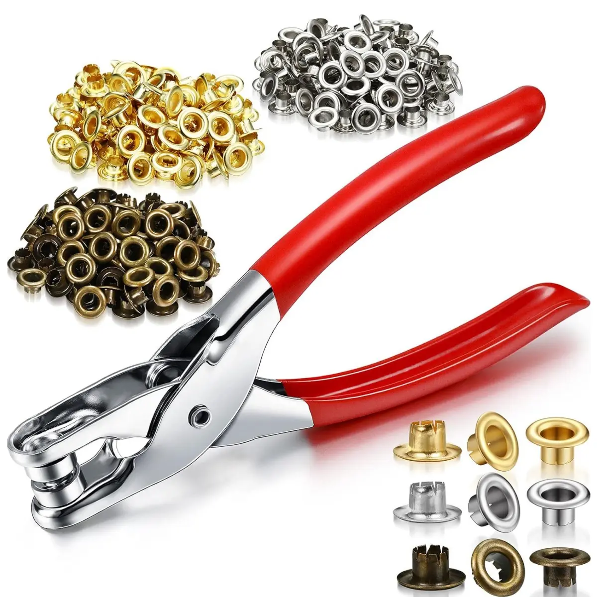[Summervibes] 301 Pcs Grommet Eyelet Pliers Tool Set,Including 1 Pcs Fabric Leather Hole Eyelets and Grommets Punch Pliers with 300 Metal Eyelets for Belt Shoes Cloths(1/4 Inch),Hand Tools Kits