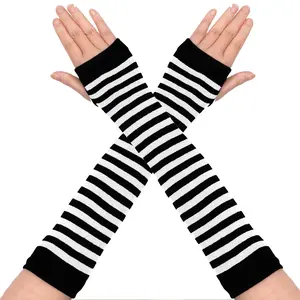Elbow Sleeves 1 Pair Womens Girls Punk Gothic Striped Knitted Arm Warmers Fingerless Gloves for Every Costume