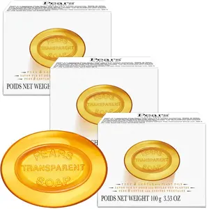 Pears Glycerin Soap, Transparent Amber with Natural Oils, 3-Pack – Pure & Gentle Cleanser for Soft, Glowing Skin, 3.53 Oz Ea