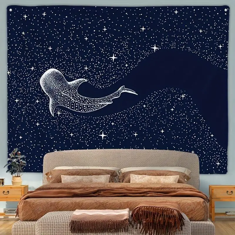 Ocean Animal Print Blue Whale Durable Decorative Tapestry - Wrinkle Resistant Polyester Knitted Peach Skin Velvet Horizontal Wall Hanging, Size-Inclusive Beach Art Tapestries Room Accessories for Living Room, Bedroom, Chill Room Accessories