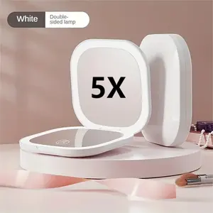 5x Magnifying Tri-Color LED Lighted Handheld Makeup Mirror, Portable Rechargeable Folding Design with Tweezers, Ideal for Travel & Daily Makeup, Foldable Makeup Mirror, Trifold Makeup Mirror, Makeup Mirror With Lights, Led Illuminated Mirror