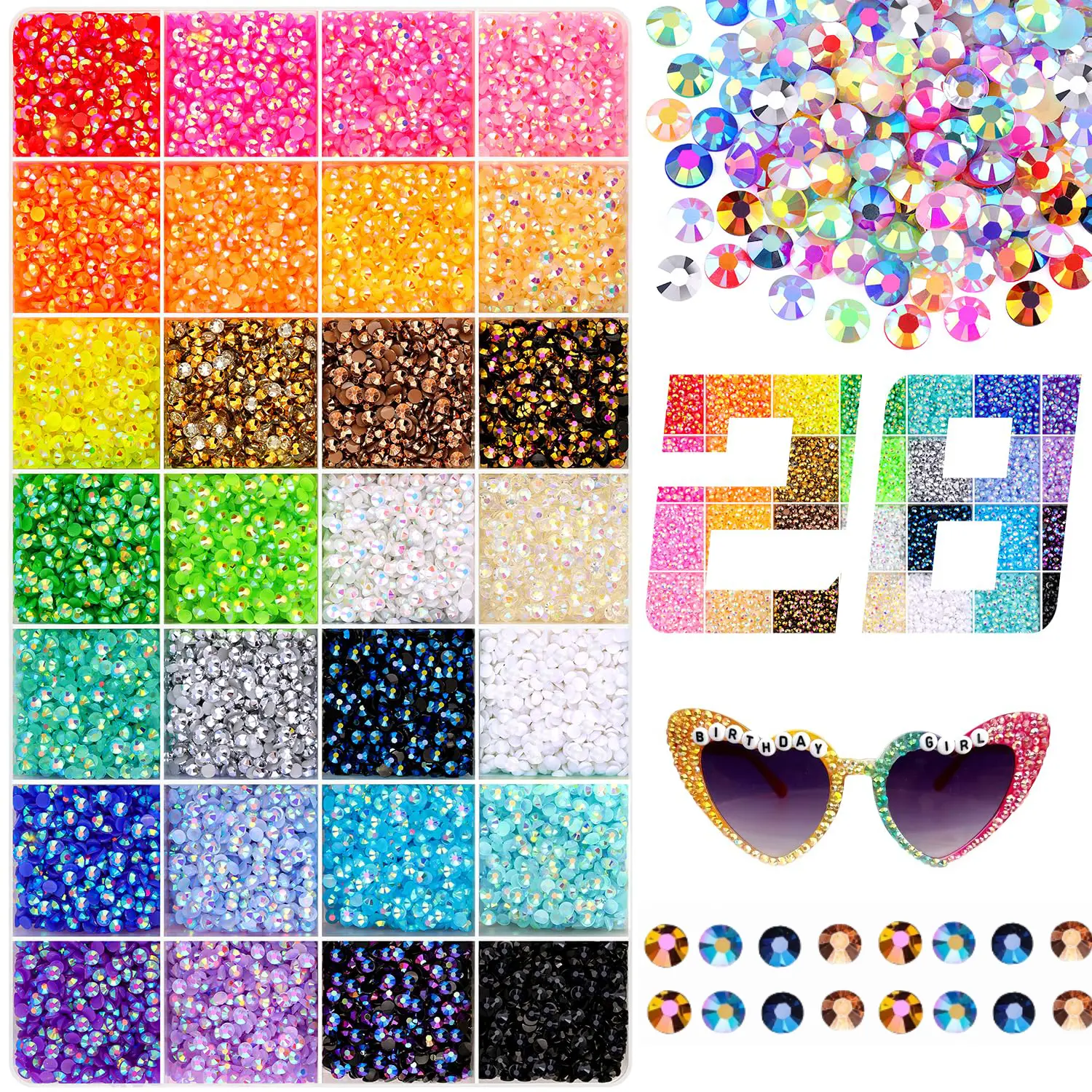 #Summervibes 34000Pcs Resin Rhinestones  for Bedazzling, Multicolor 3mm Crystal with Gifted Tools  for Bedazzled Nail Art Crafting Makeup