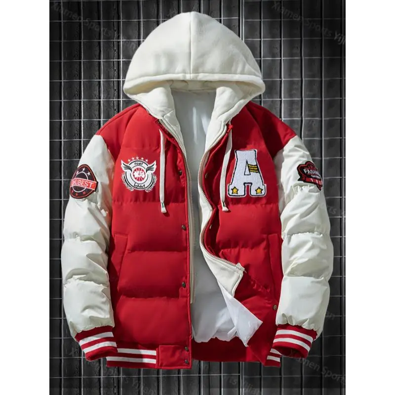 Men's Color Block Padded Jacket - Bold & Toasty Polyester Tops Collar Casual Menswear mens jackets Hooded Puffer Coat Long Sleeve Hoodie