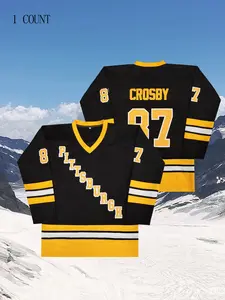 Men's PITTSBURGH #87 Hockey Jersey, Stylish Jersey, Sleeve Jersey, Letters and Numbers Stitched S-XXXL, 90s Hip Hop Clothing, Sport Outdoor Clothing, Men's Sportswear for Training and Competition, Sports Tops