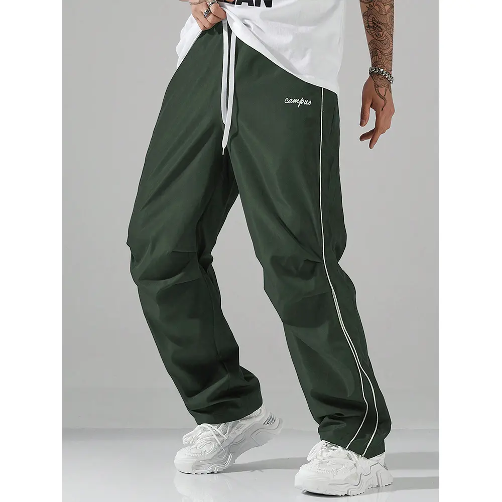 Loose-Fit Athletic Windbreaker Pants with Elastic Waist and Drawstring
