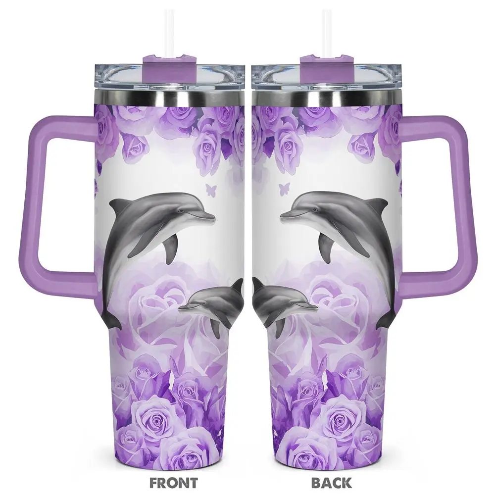 40oz Tumbler with Lid, 1 Count Dolphin Pattern Insulated Tumbler, Durable Gift for Any Occasion for Family, Friends, Or Coworkers, Drinkware