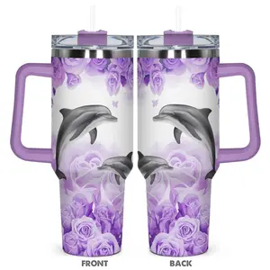 40oz Tumbler with Lid, 1 Count Dolphin Pattern Insulated Tumbler, Durable Gift for Any Occasion for Family, Friends, Or Coworkers, Drinkware