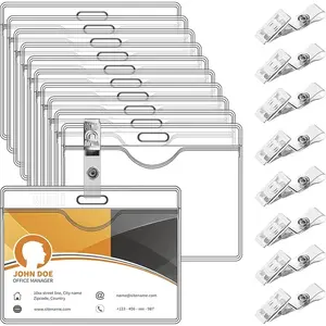 100pcs Name Badges Plastic Badge Holders Name Tag ID Card Holders Waterproof Tag Clear Badge + 100pcs Metal Badge Clips for Name Tags Work