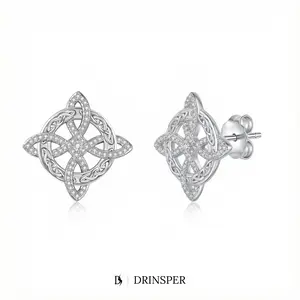 DRINSPER Hecate Witch's Knot Cubic Zirconia Earring for Women, Vintage-Inspired Celtic Knot Studs, Symbolic Witchy Fashion Jewelry for Everyday Wear & Gifting