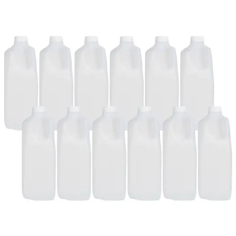 [12 Pack] Half Gallon Jugs Bottles (64 oz) with Tamper Evident Caps – Great for Homemade Juices, Milk, Smoothies, Tea and Other Beverages - Food Grade BPA Free