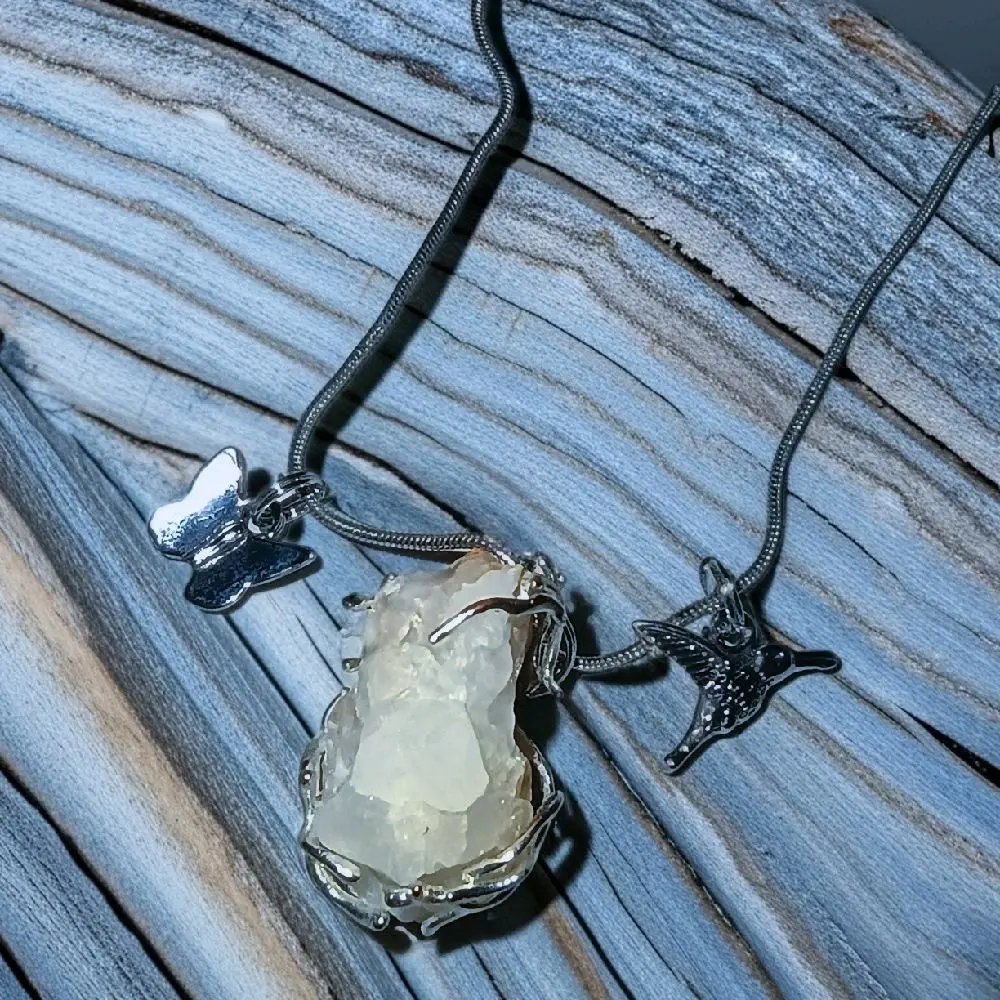 Gypsum Selenite Crystal Pendant Necklace with Charms