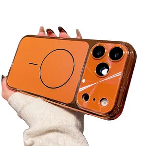 Luxury Electroplated Large Full Camera Window MagSafe Magnetic Phone Case, Anti-Fingerprint Smooth Shockproof Cover Compatible with iPhone 12 13 14 15 16 17 Pro，Maxsmooth matte back anti-fingerprint