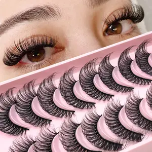 Shinyeen 10Pairs 3d Russian, D Curl Lash Strips 15mm Wispy Fake Lashes that Look Like Extensions, Natural False Lashes Mink (S09) lashes strips