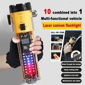 TikTokShopBlackFriday 10-in-1 Multi-Function Rechargeable Flashlight - High Lumen LED Long Throw Beam, Emergency Hammer with Window Breaker for Car, Home, Outdoor Survival and Personal Safety - Portable Emergency Rescue Light