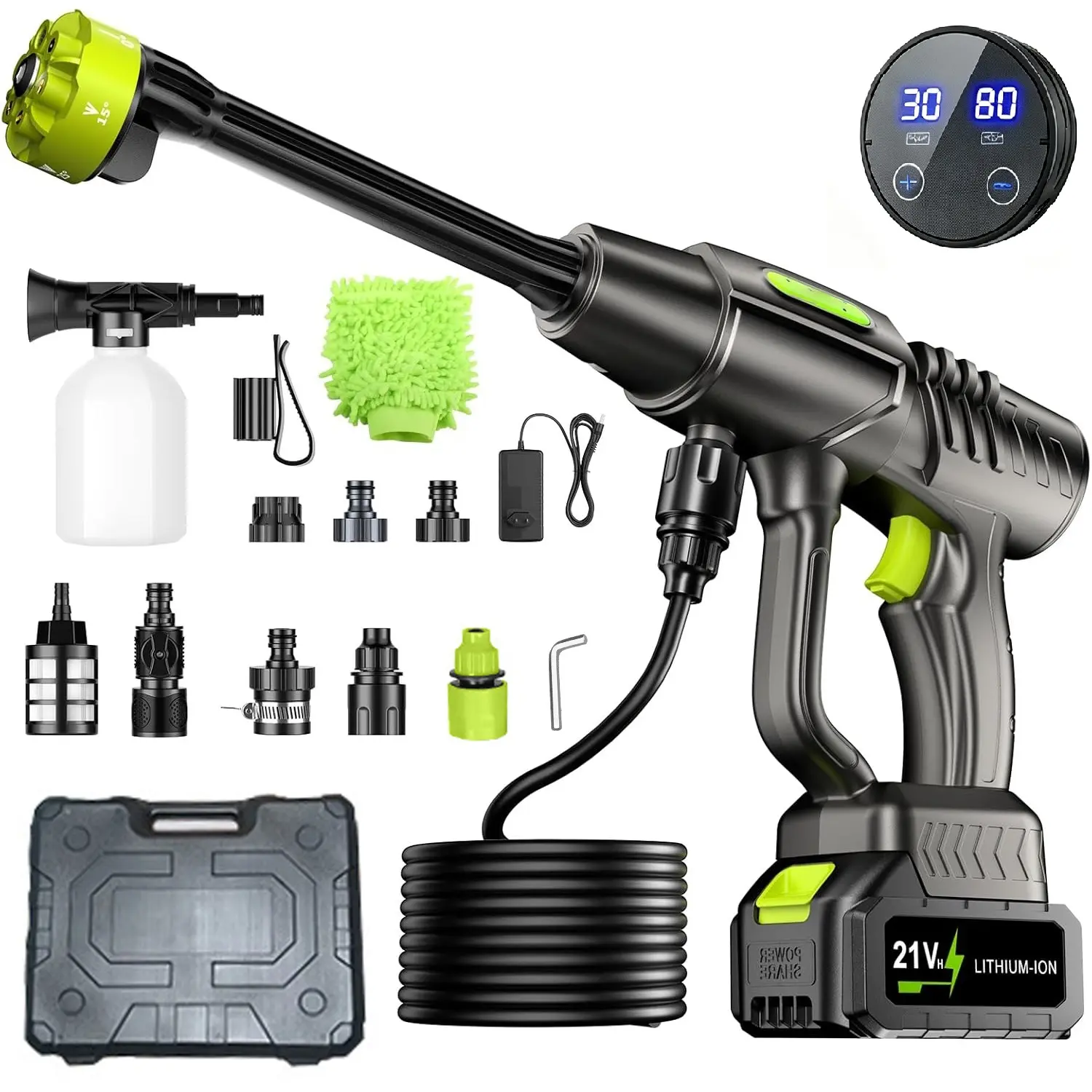 【DealsForYou】21V Digital Display Cordless Pressure Washer and Single Port Charger Base, Bottle Portable Washer for Car,Home Cleaning & Garden Watering