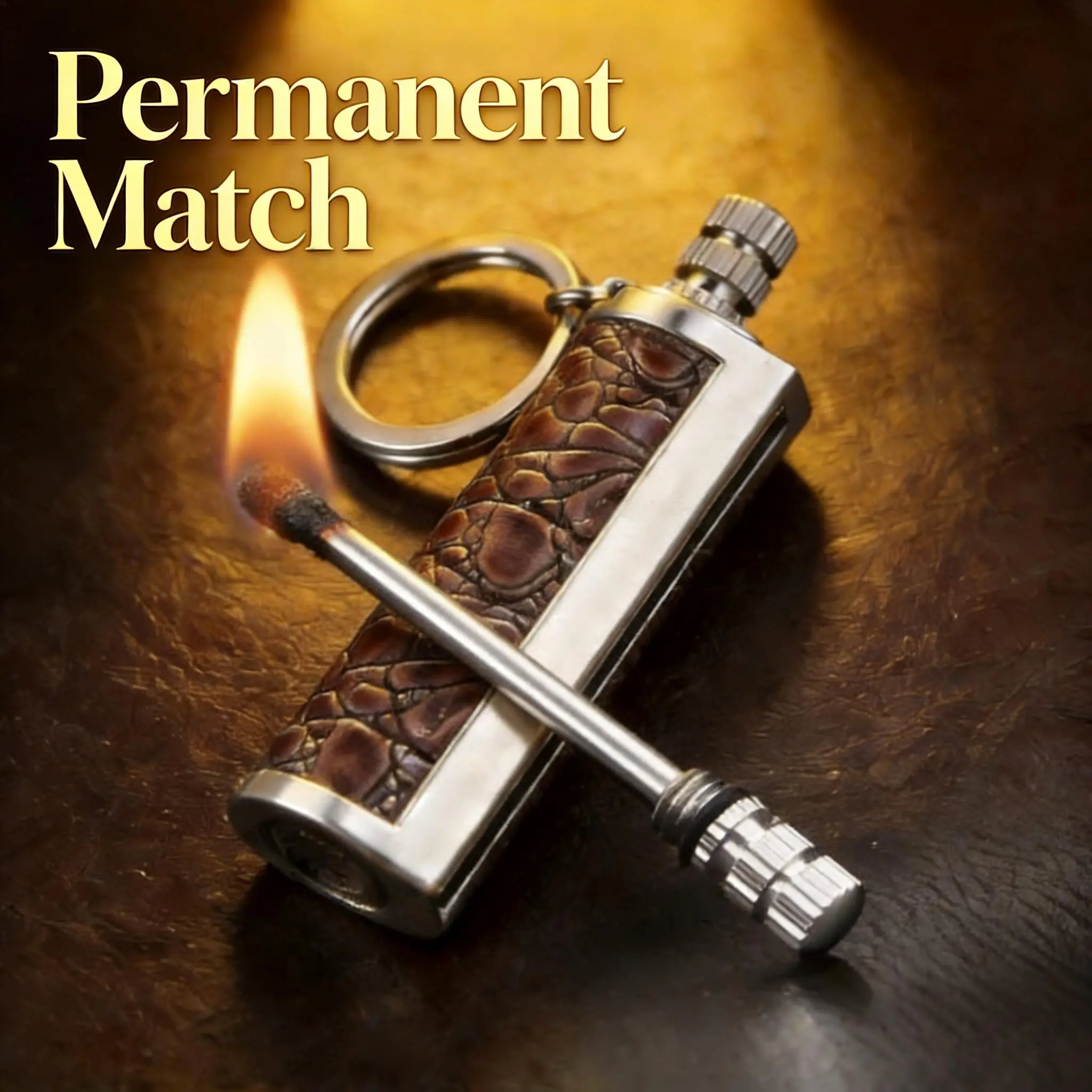 Permanent Match Lighter - 10000 Strikes Refillable Flint Camping BBQ Lighter, Waterproof Vintage Metal Portable Outdoor Igniter, Car Interior Decoration Emergency Tool (No Oil Included)