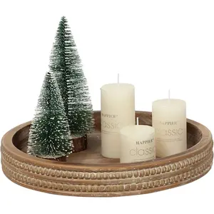 12'' Round Wooden Tray, Whitewashed Round Decorative  Tray, Round Farmhouse Rustic Decorative Tray,  for Storage and Display (Rustic Brown)