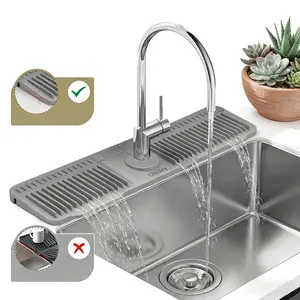 Kitchen Sink Faucet Mat, Silicone Folding Splash Guard, Draining Mat with Button Lock, Sink Faucet Protector, Sink Accessories for Kitchen