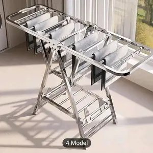 Heavy-Duty Foldable 3-Tier Freestanding Clothes Drying Rack with Thickened Stainless Steel Frame & Anti-Slip Wheels Suitable for Indoor/Outdoor Use, Space-Saving Laundry Rack for Balcony,,, Portable Drying System, Drying Racks