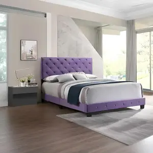 Glam Enchanting Velvet Queen Size Bed Frame - 64x83x48 in Assembled Upholstered Platform Bedframe with Sturdy Support, Stable Indoor Home Art Decor Furniture