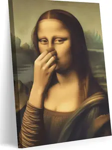 Funny Mona Lisa Bathroom Canvas Wall Art Pinching Nose Wall Decor Mona Lisa Classical Painting Picture Humor Amusing Toilet Art Vintage Whimsical Poster Print for Bathroom Home Decoration