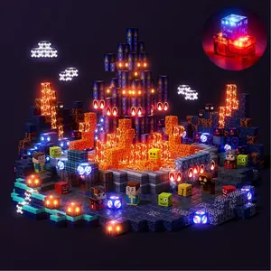 Magnetic Building Blocks 100/150 Pieces | Light Up Magnetic Cubes STEM Kit Montessori Toys | Spatial Reasoning & Sensory Development for Toddlers | Preschool Learning Activities | Birthday Gifts for Boys Girls | Blue Castle Theme City Blocks