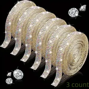 Rhinestone Decor Sticker Tape, 3 Counts/set Self Adhesive Multi-purpose Shining Rhinestone Strip, DIY Jewelry Accessories, Car & Cloth Decoration