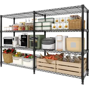 4-Tier Storage Shelves Metal Shelving Unit 13.8" D x 59" W x 59.5" H, 1060 LBS Heavy Duty Wire Shelving, l-Shaped Storage Rack with Adjustable Shelf for Home, Pantry & Warehouse