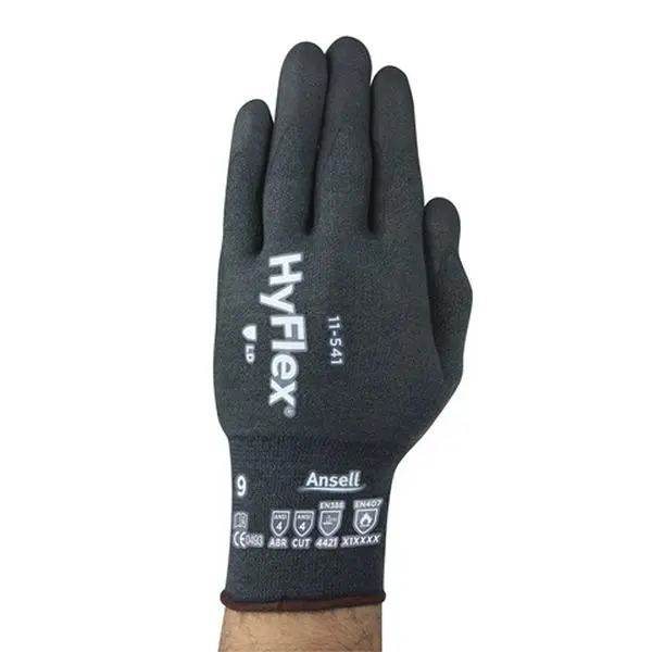 Ansell 012-11-541-9 Hyflex Cut Resistant Work Gloves with Cuff, 18 Gauge Knitted Liner, Intercept-Kevlar, Steelnyl, Spand, 18g Ultralight Weight, 220-270 mm, Size 9, Advanced Abrasion Protection, ANSI/EN Cut Level 4, Construction Use, 18G Ultralight Weigh