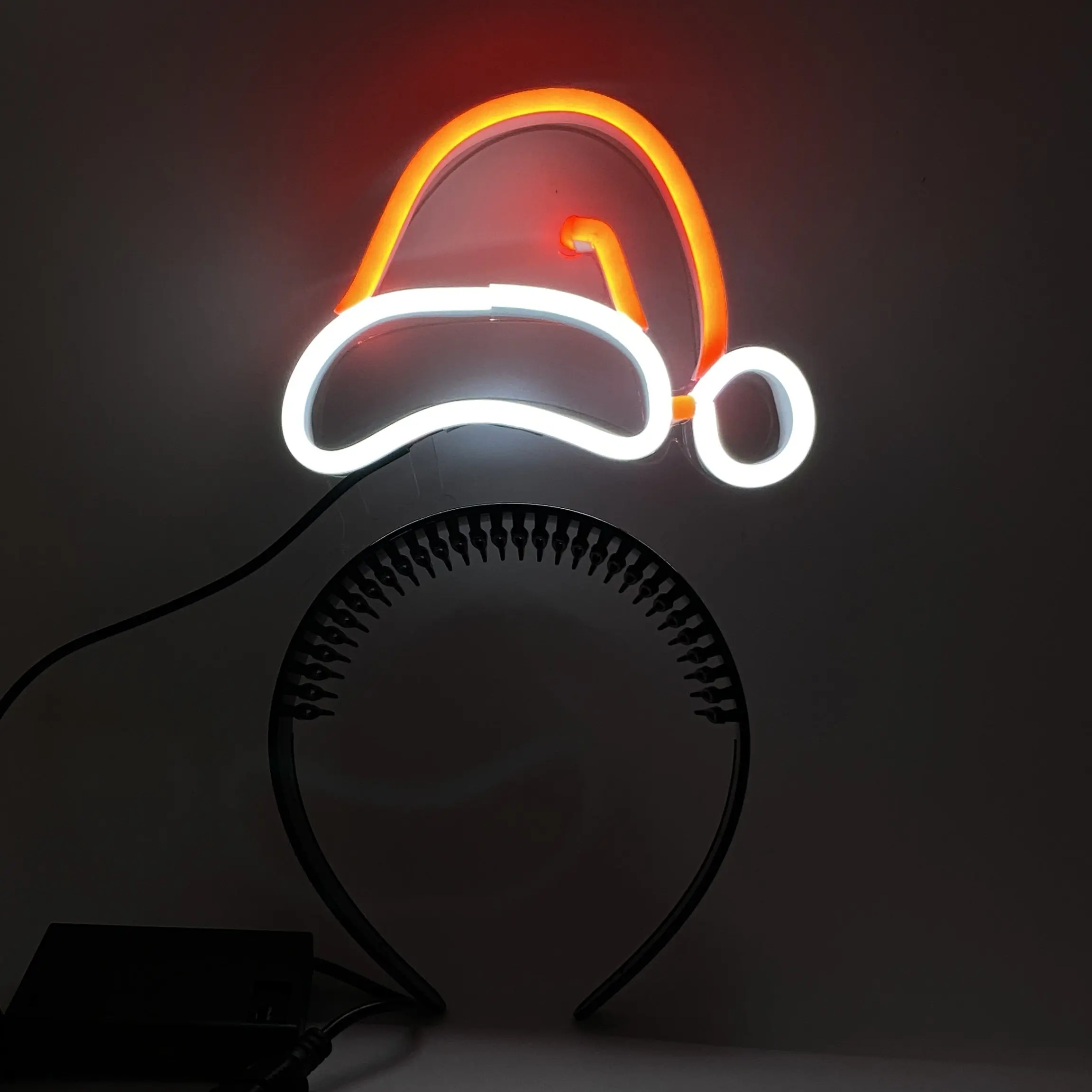 LED Light Up Santa Hat Headband, Neon Santa Hat Headband For Christmas