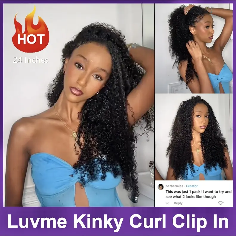LUVME 100% Virgin Human Hair Clip-In Extensions - Seamless Blend, Invisible Edge Look - Straight, Body Wave, Kinky Curly, Yaki Straight Styles, Yaki Straight Look