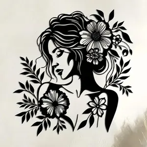 Flower & Woman Pattern Wall Art Decoration, Artistic Metal Wall Decor, Wall Hanging Decor for Home Living Room Bedroom, Home Decor, Room Decor, Hangable