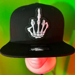 The Finger SnapBack Hat Baseballs Style with Unique Skeleton Hand Design Black Snapback Cap