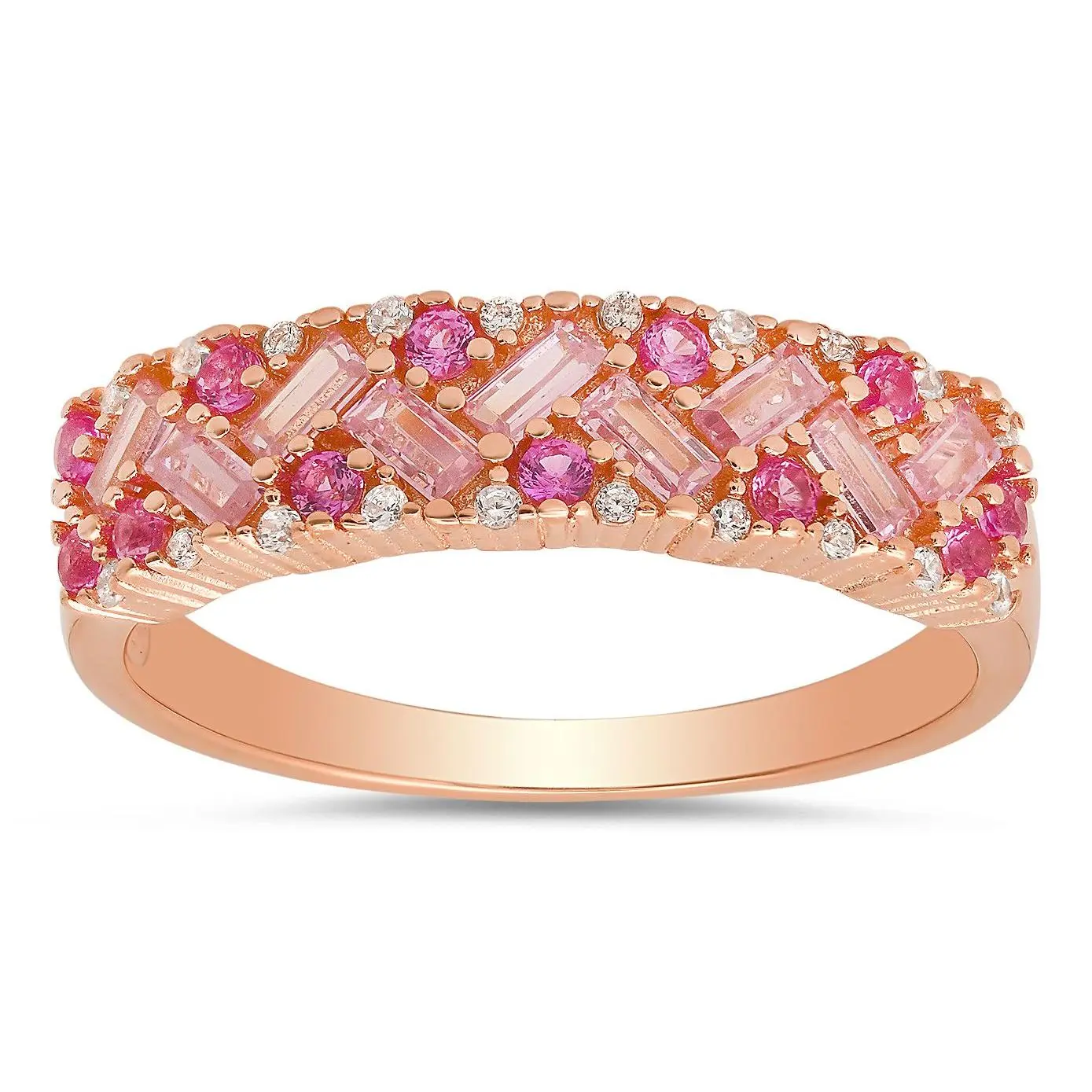 Diamonique Pink Ombre Baguette Cut Band Ring, Sterling Silver Diamonique Pink Ombre Baguette Cut Band Ring, Sterling Silver