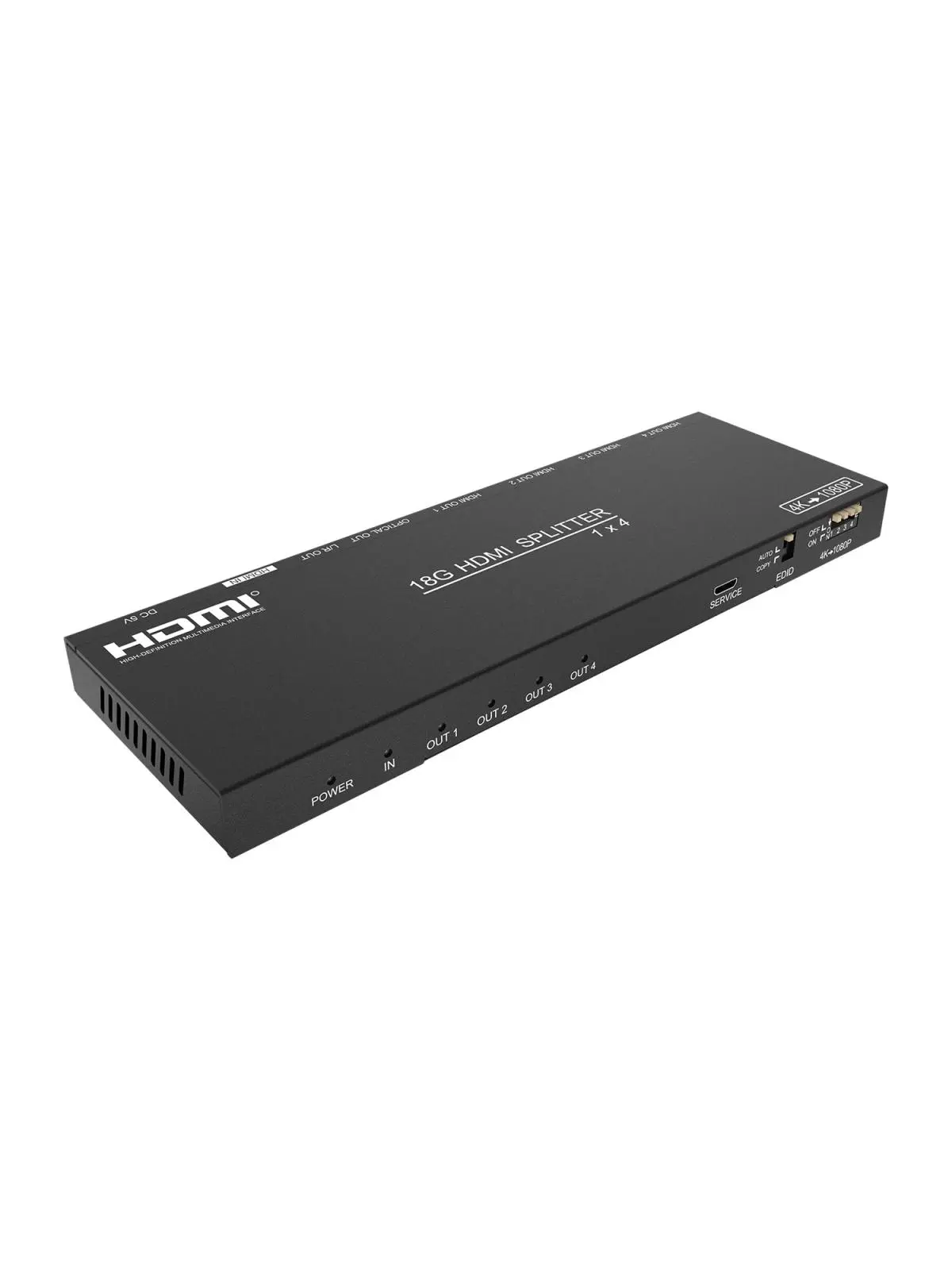 BZB Gear BG-DA-1X4AS 4-Port 4K 60Hz HDMI Splitter with Down-Scaler with Digital & Analog Audio Output, Black