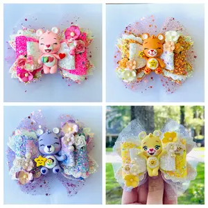 RTS Faux Leather Bows with Clay Bear Centerpiece